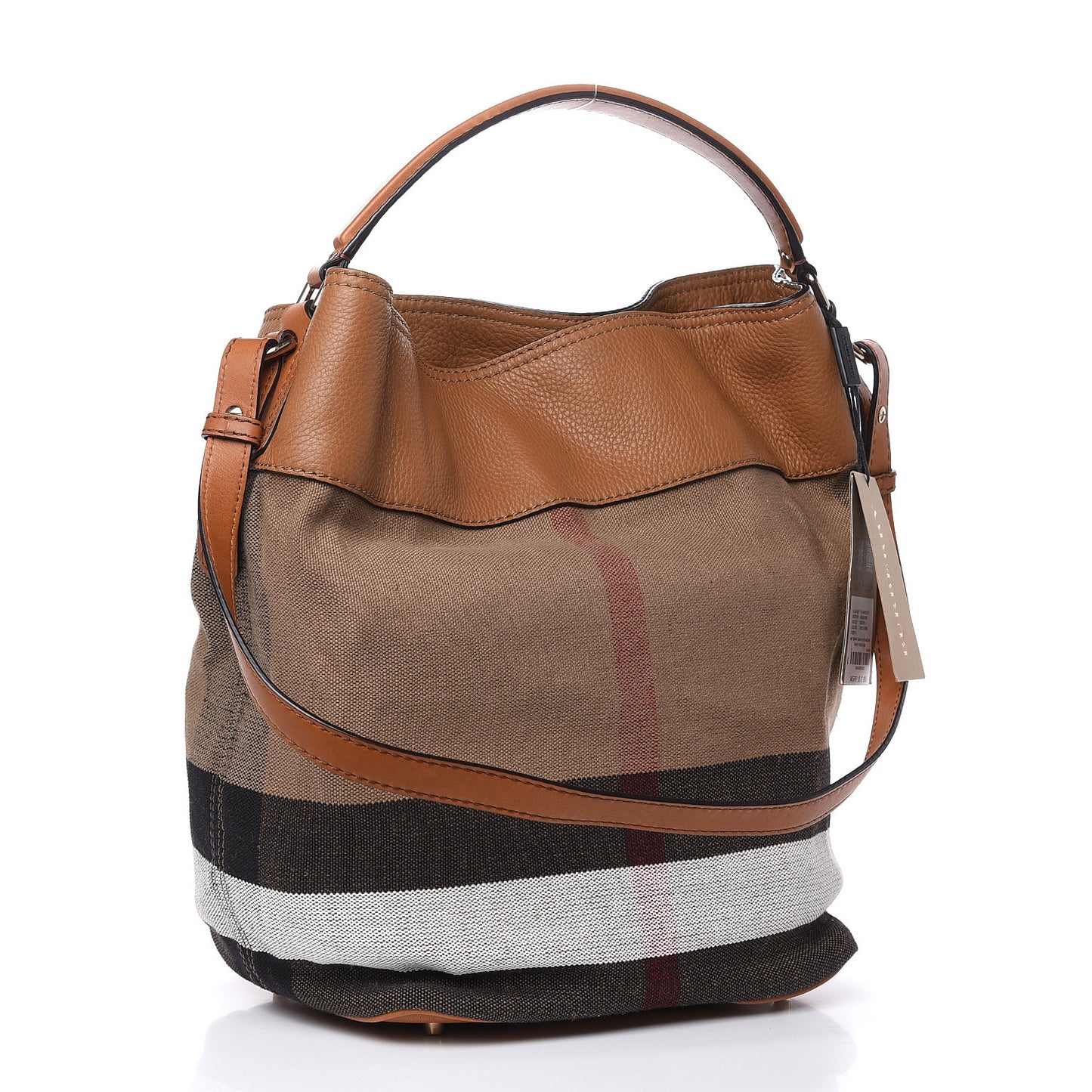 Grainy Calfskin Canvas Mega Check Medium Ashby Tassel Hobo Saddle Brown