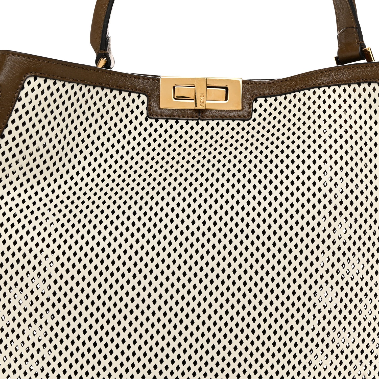 Fendi Vitello Liberty Glossy Lambskin Perforated Large Peekaboo X-Lite White Ice Rust Maya 7 of 10