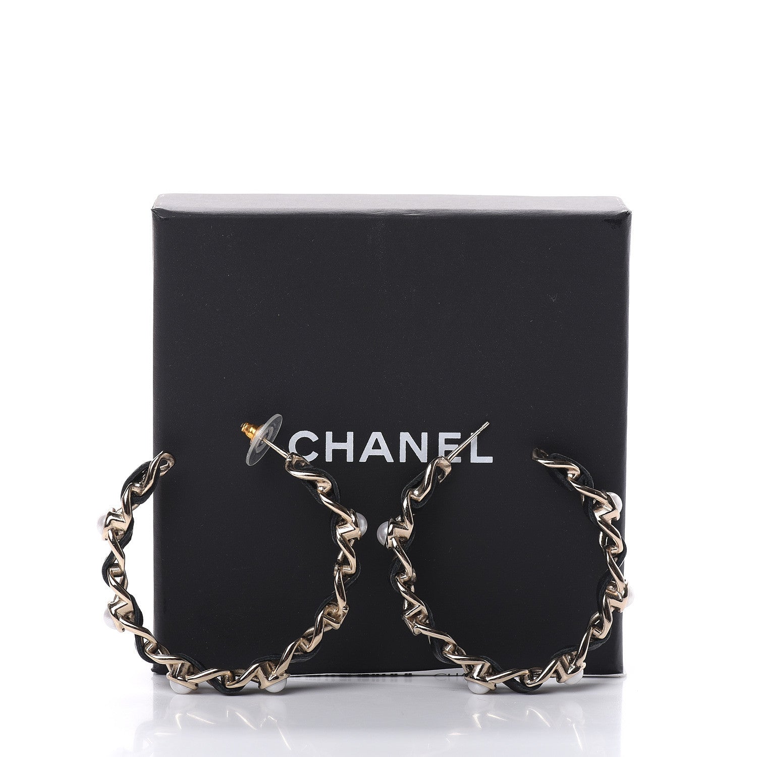 Chanel Lambskin Pearl More Is More CC Chain Hoop Earrings Gold Black 5 of 5