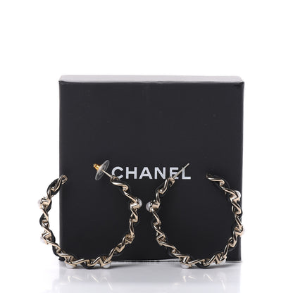 Chanel Lambskin Pearl More Is More CC Chain Hoop Earrings Gold Black 5 of 5