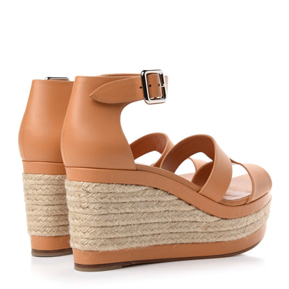 Hermes Calfskin Ilana Espadrille Wedge Sandals 39 Miel 4 of 10