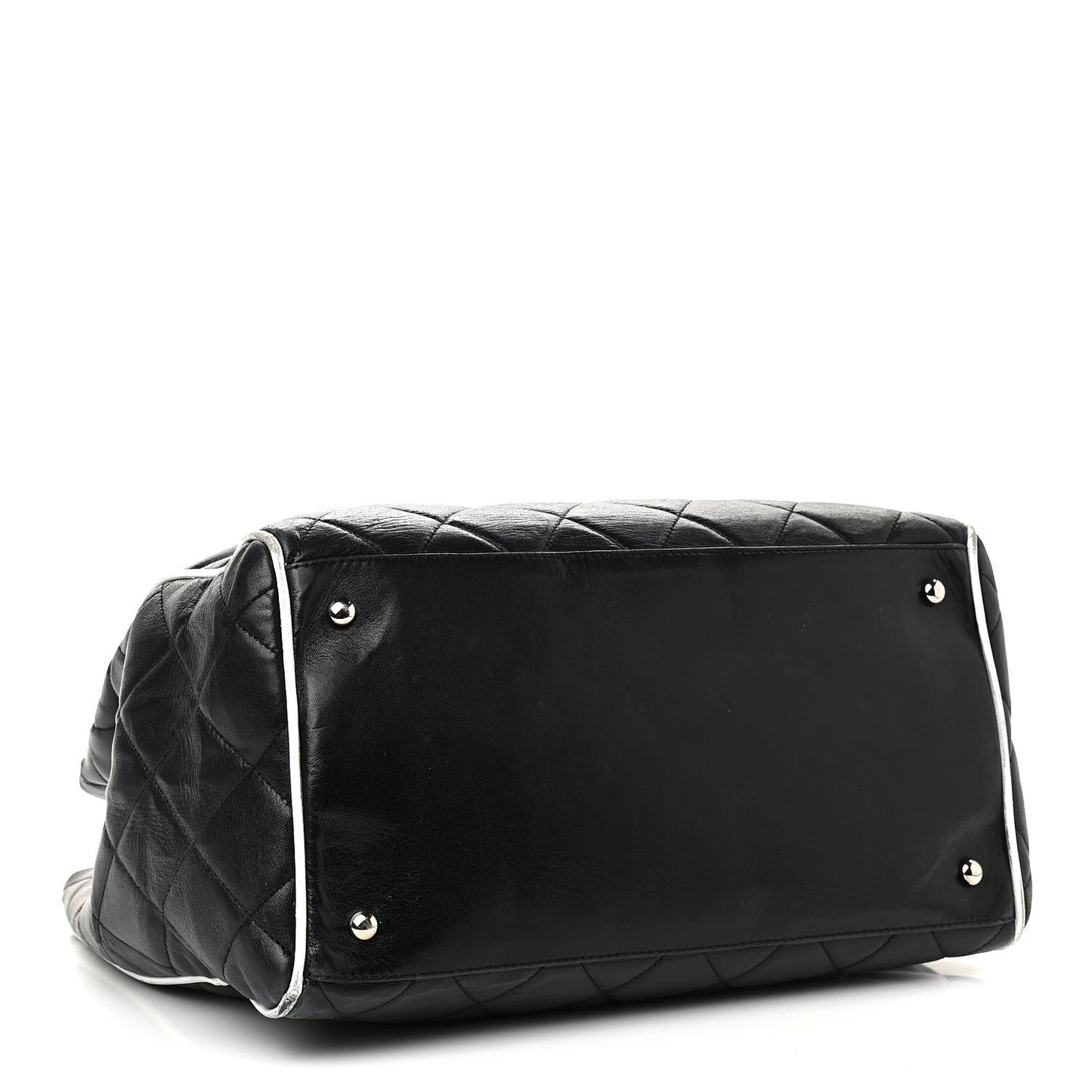 Lambskin Quilted Tote Black White