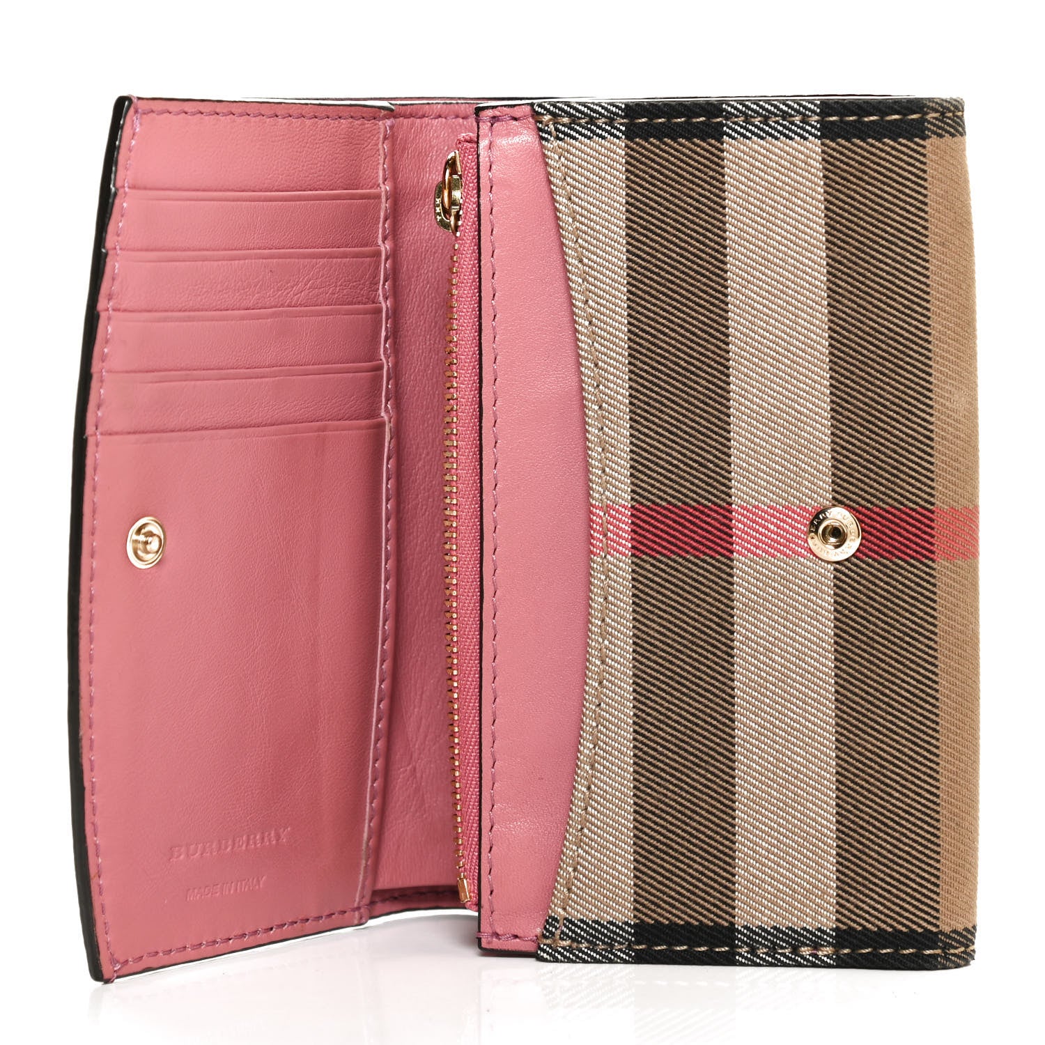 Burberry Grainy Calfskin House Check Wellington Wallet Pink 6 of 10
