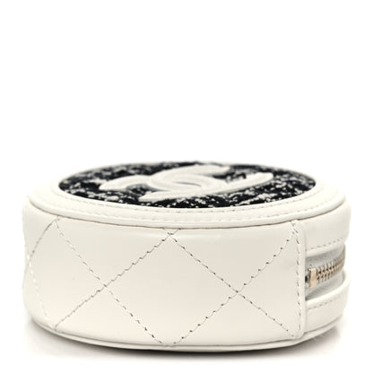 Chanel Tweed Quilted Round Filigree Pouch With Chain White Black 4 of 10