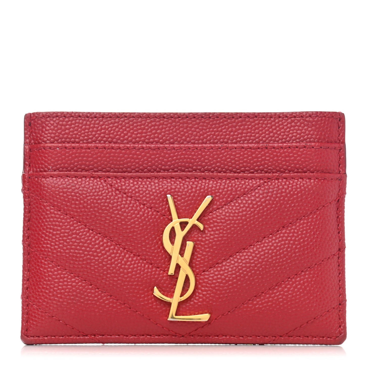 Grain De Poudre Matelasse Chevron Monogram Credit Card Case Rouge Eros