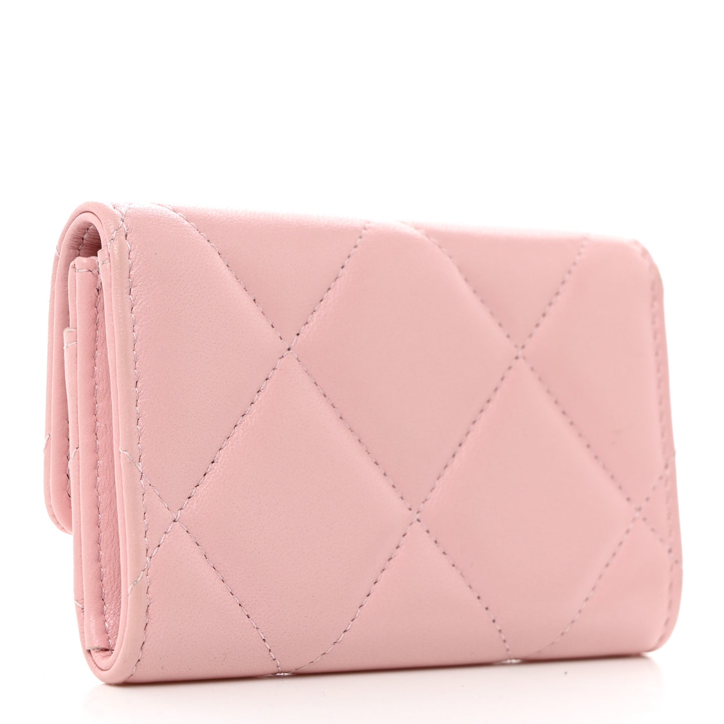 Lambskin Quilted Chanel 19 Flap Card Holder Light Pink