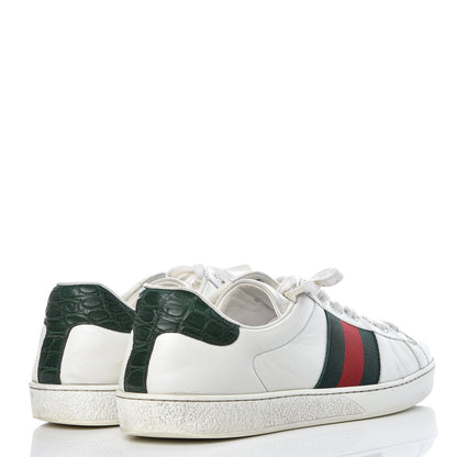 Gucci Calfskin Crocodile Web Mens Ace Sneakers 8.5 White Green 4 of 19