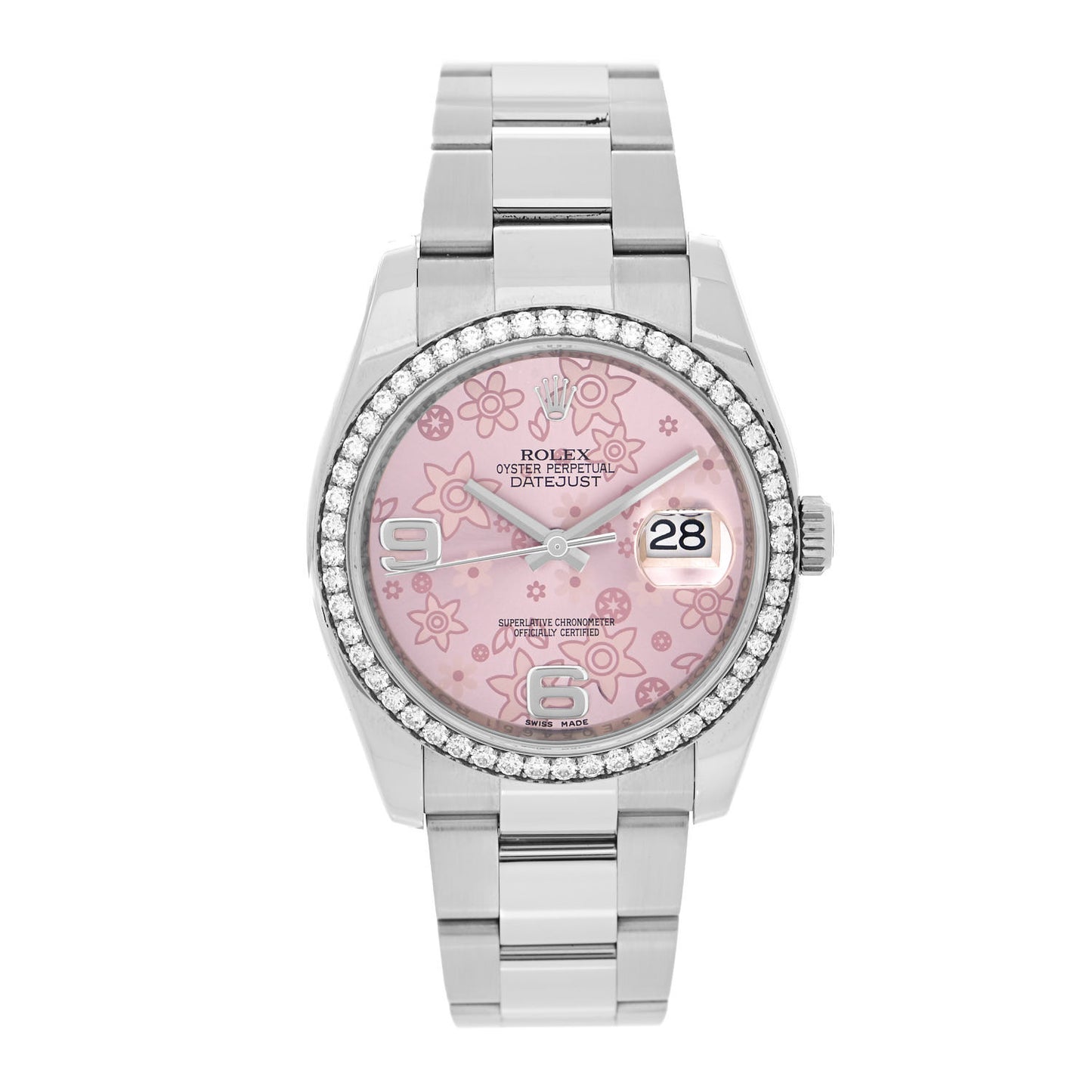 Stainless Steel Diamond 36mm Oyster Perpetual Datejust Watch Pink Flowers 116244