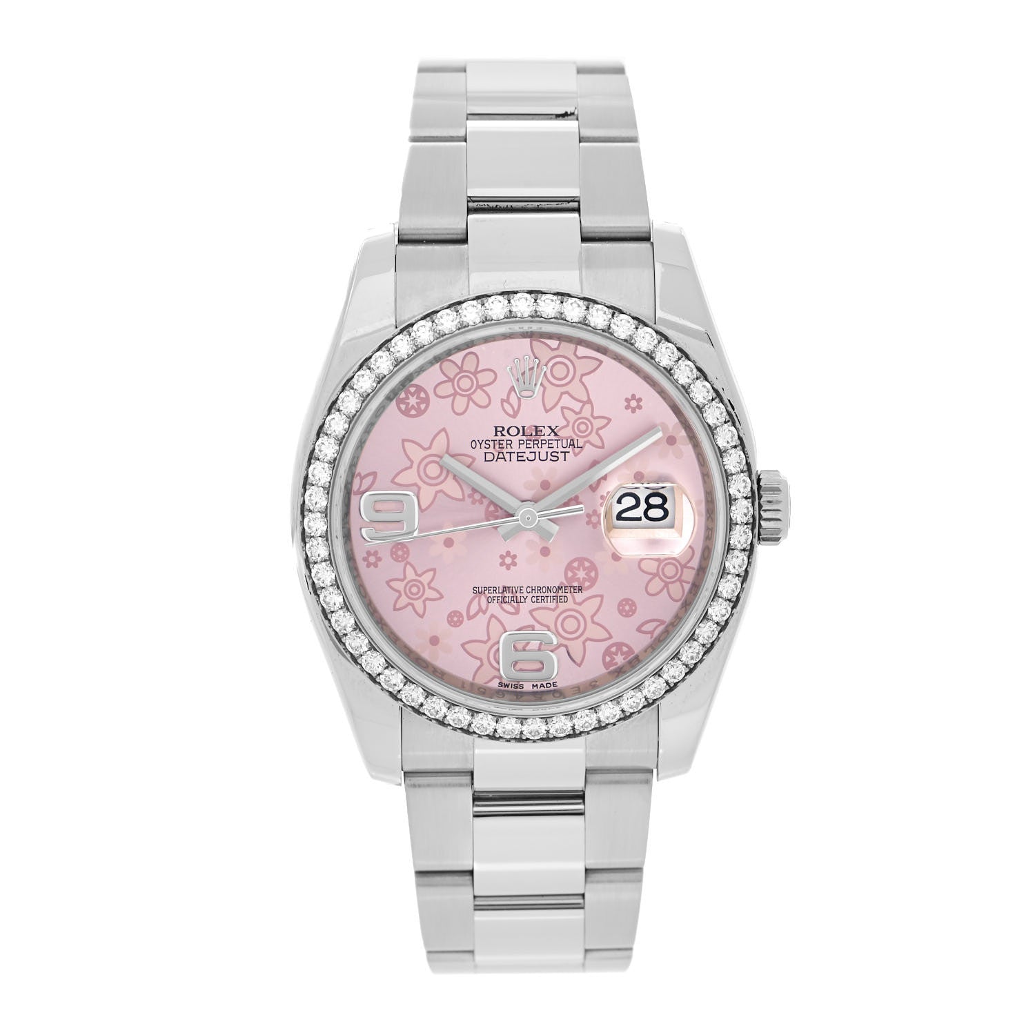Rolex Stainless Steel Diamond 36mm Oyster Perpetual Datejust Watch Pink Flowers 116244 1 of 4