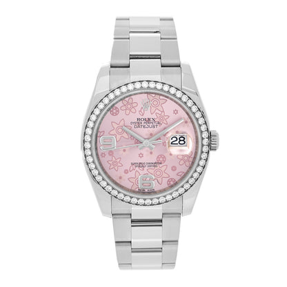 Rolex Stainless Steel Diamond 36mm Oyster Perpetual Datejust Watch Pink Flowers 116244 1 of 4
