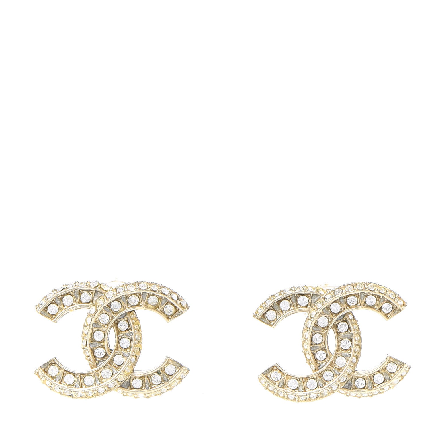 Chanel Crystal Timeless CC Earrings Light Gold 1 of 5