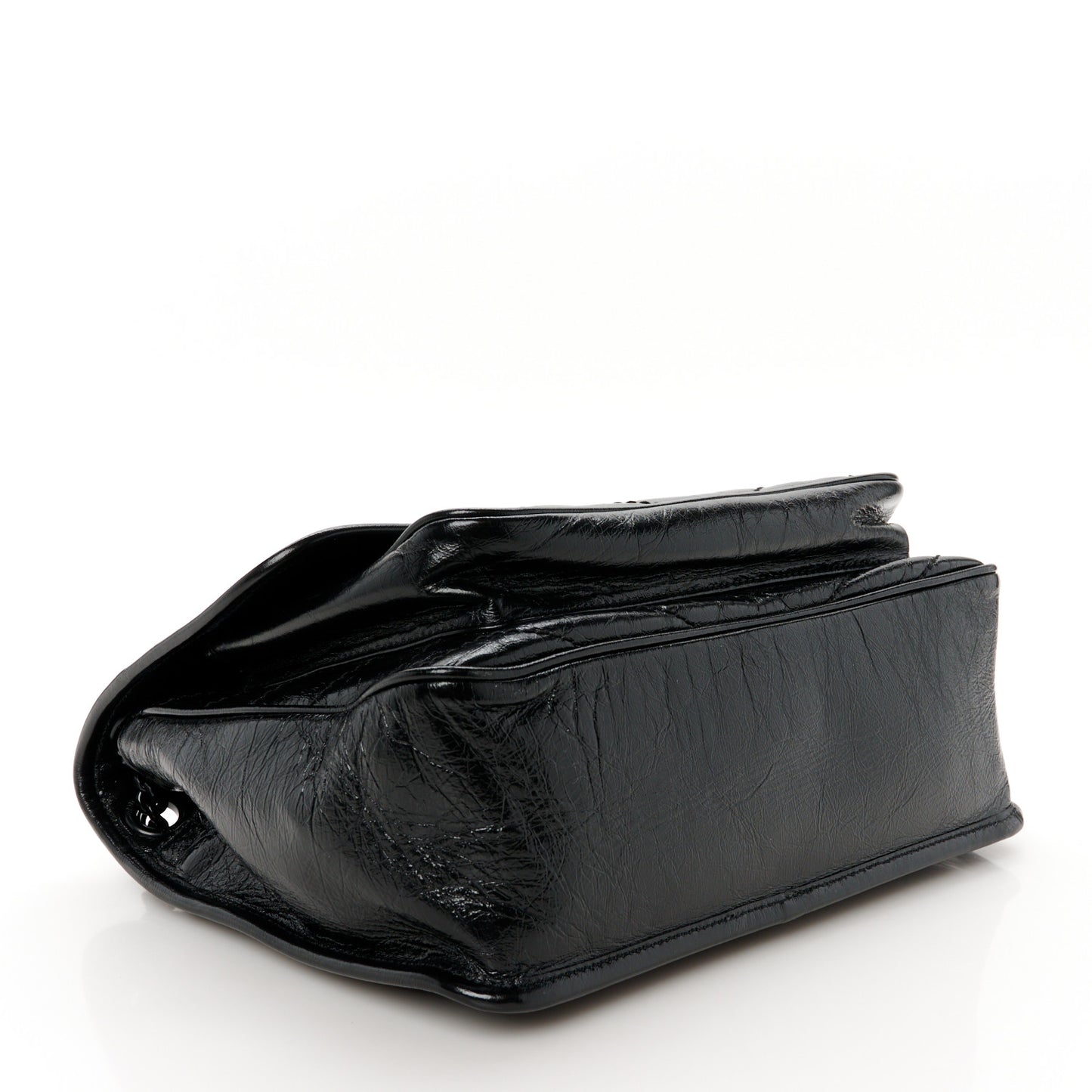 Crinkled Calfskin Matelasse Monogram Medium Niki Chain Satchel Black