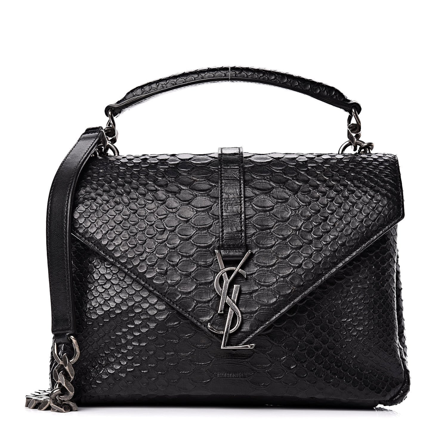 Calfskin Python Embossed Monogram Medium College Bag Black