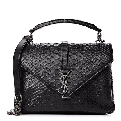 Saint Laurent Calfskin Python Embossed Monogram Medium College Bag Black 1 of 8