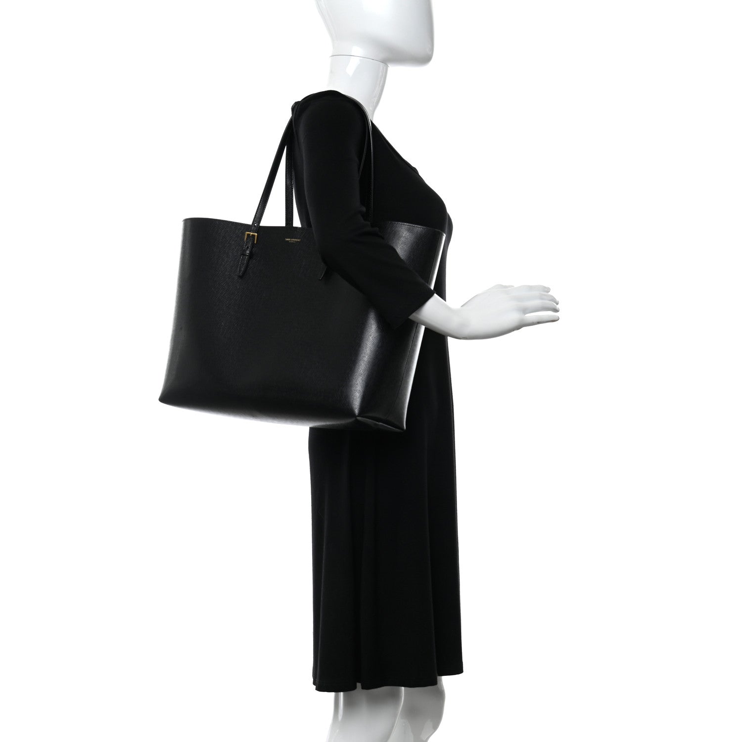 Saint Laurent Grained Calfskin E/W Large Shopping Tote Black 2 of 11