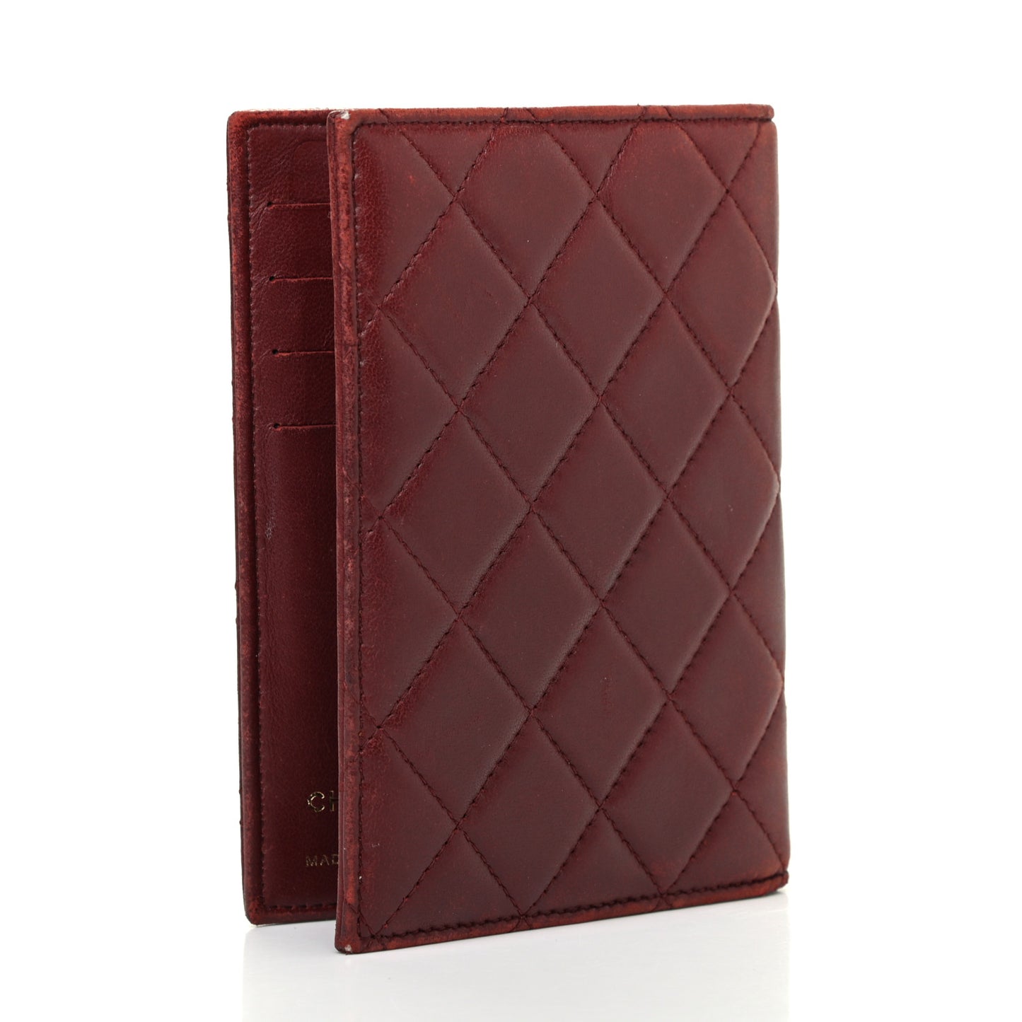 Lambskin Quilted Passport Holder Burgundy