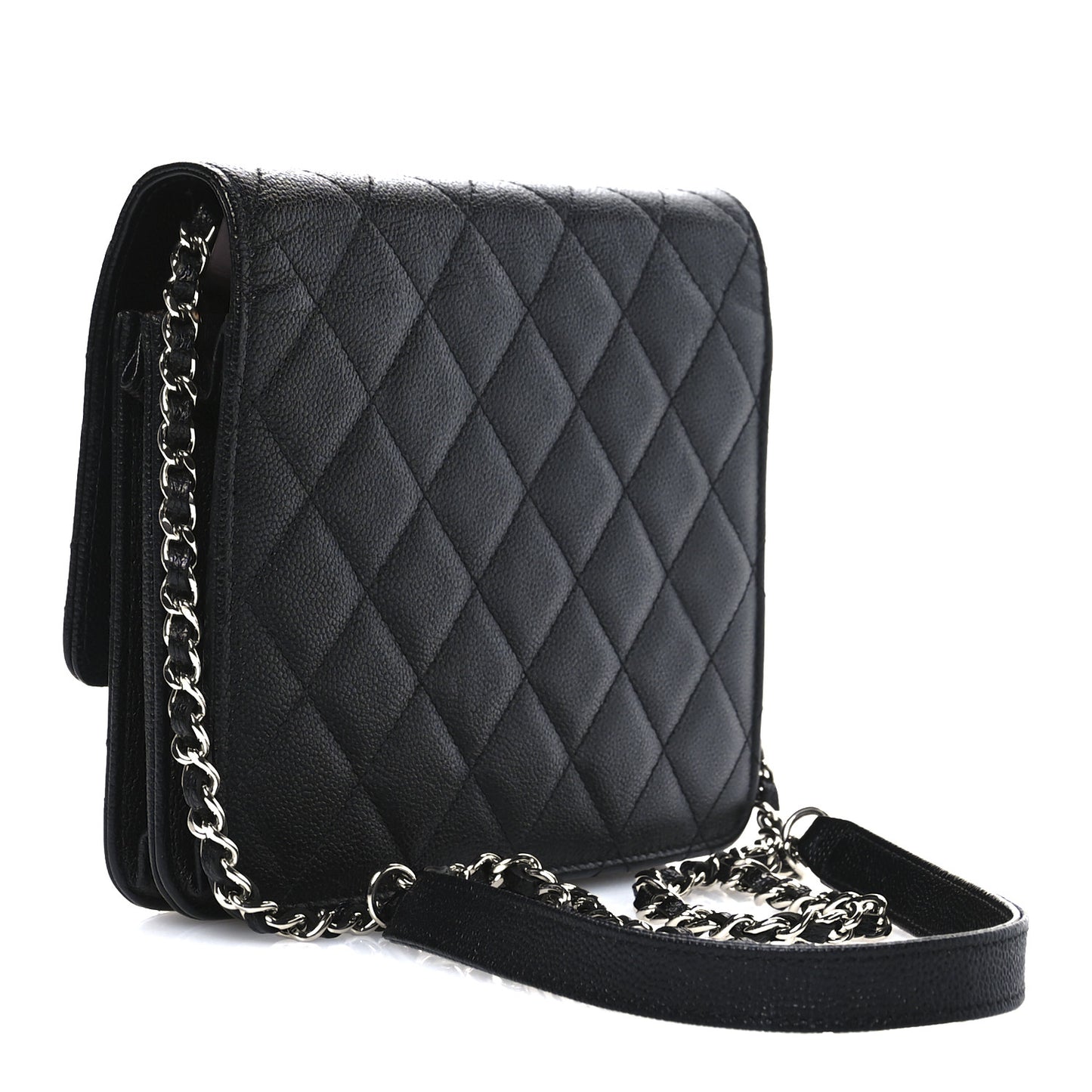 Caviar Quilted Square Wallet On Chain WOC Black