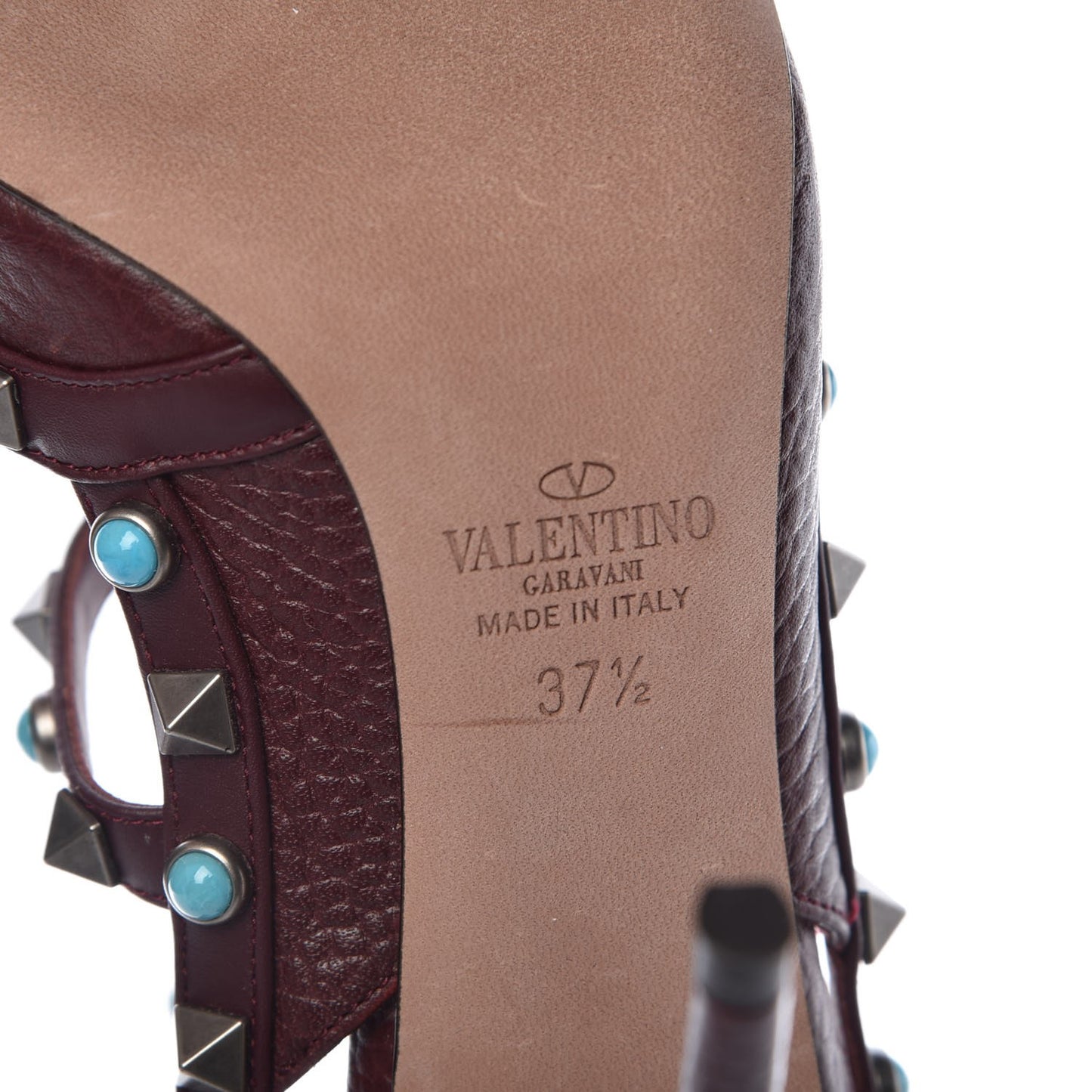 Pebbled Calfskin Turquoise Rockstud Rolling Ankle Strap 100mm Pumps 37.5 Rubin