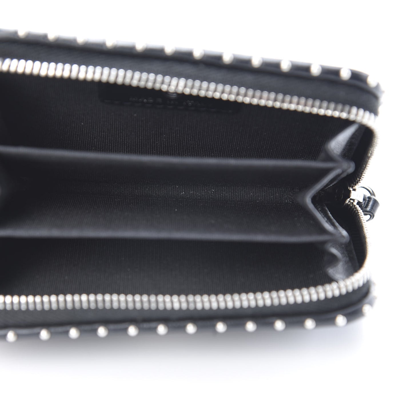 Lambskin Chevron Quilted Studded Zip Around Coin Purse Black
