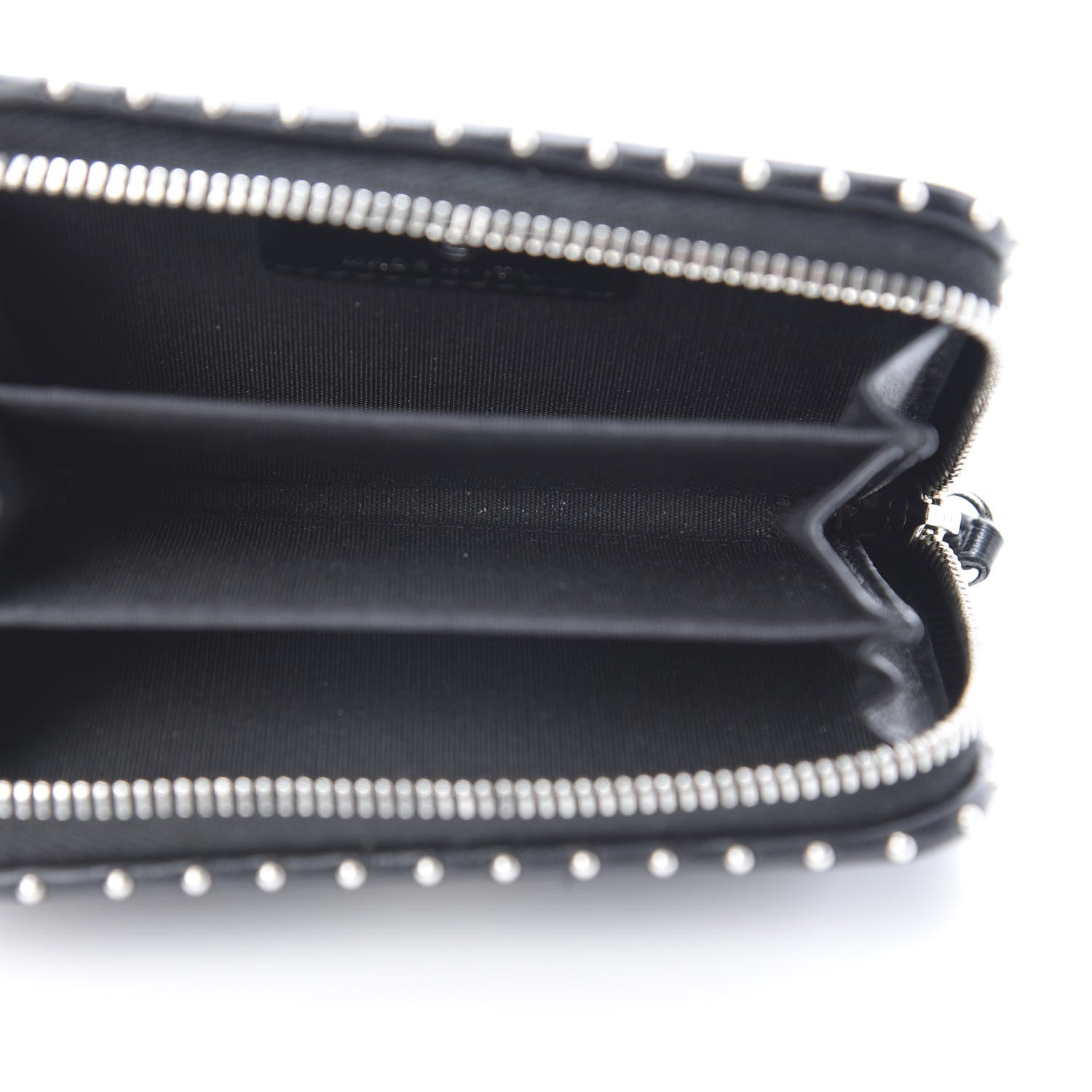 Chanel Lambskin Chevron Quilted Studded Zip Around Coin Purse Black 5 of 8