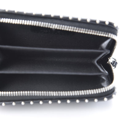 Chanel Lambskin Chevron Quilted Studded Zip Around Coin Purse Black 5 of 8