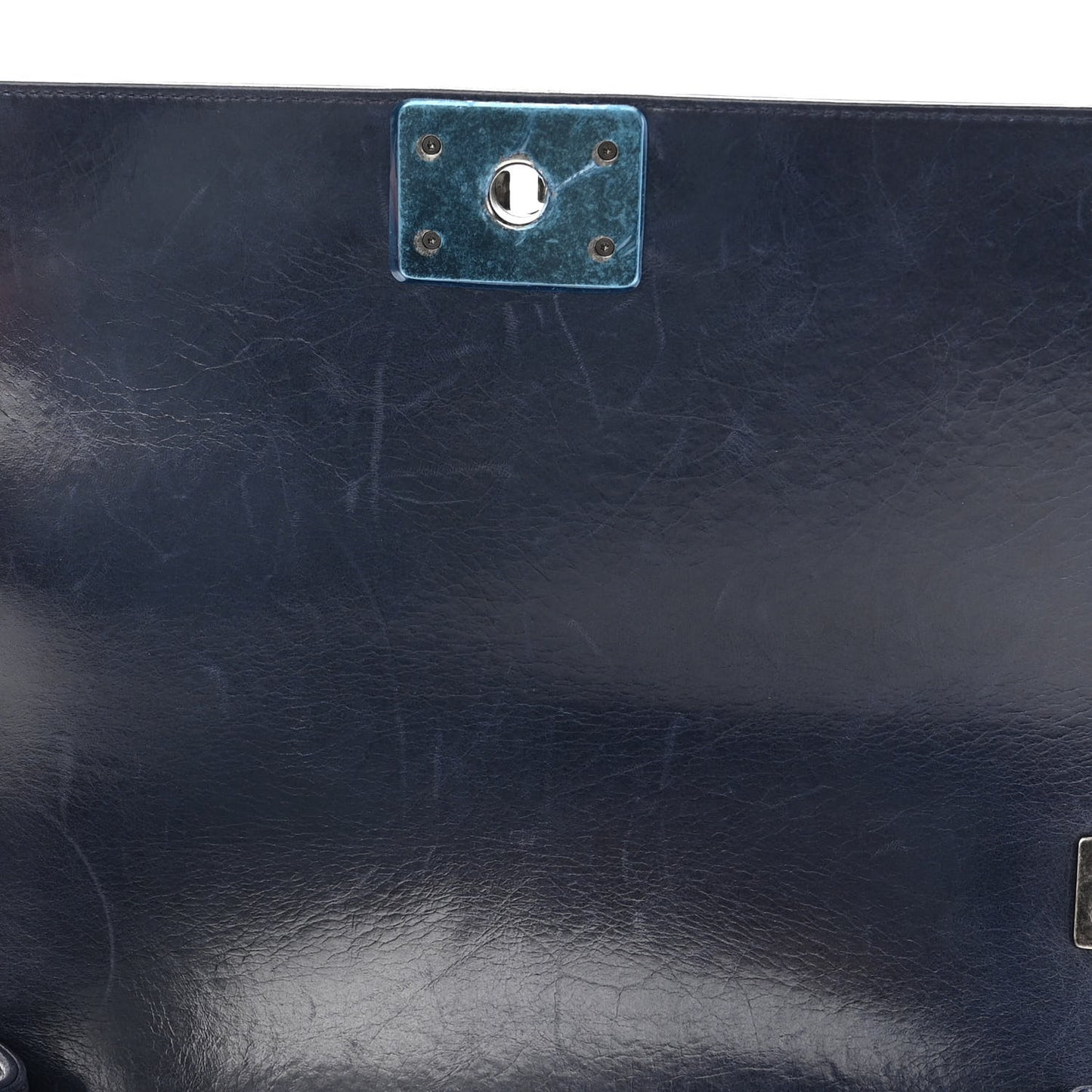 Glazed Calfskin Quilted Medium Boy Chained Flap Blue