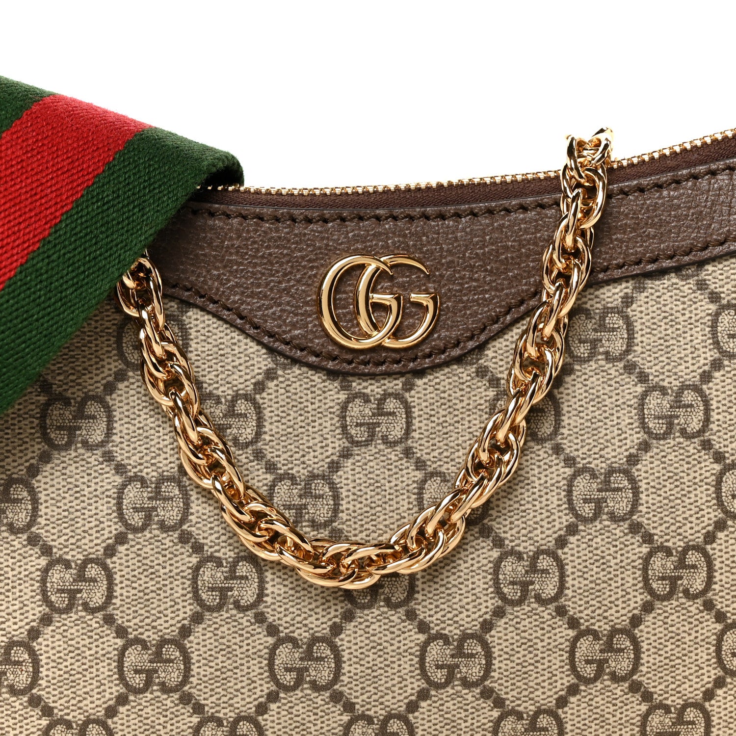 Gucci GG Supreme Monogram Textured Dollar Calfskin Web Small Ophidia GG Handbag Beige Ebony New Acero 9 of 11