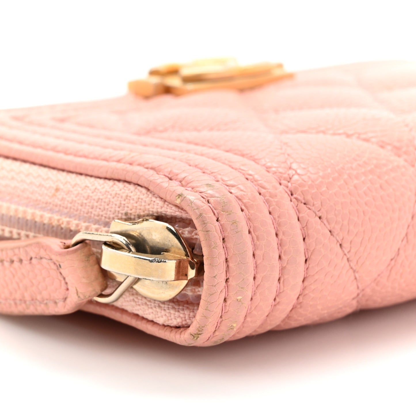 Caviar Quilted Boy Zip Around Coin Purse Wallet Light Pink