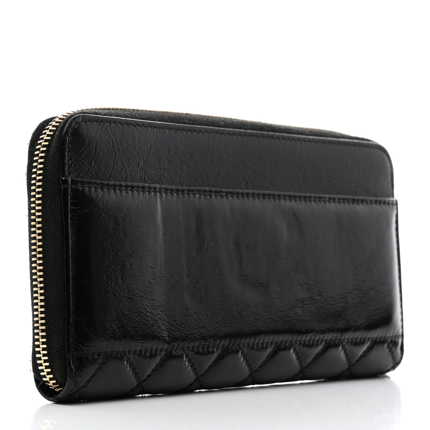 Shiny Aged Calfskin Quilted CC Wallet Black