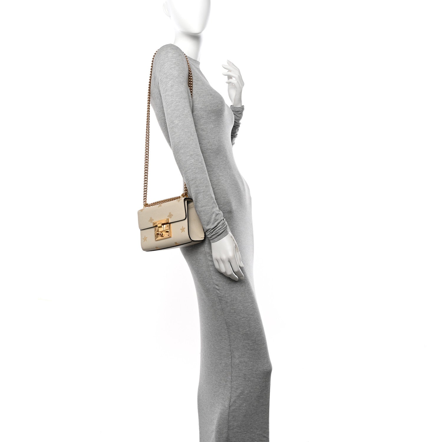 Gucci Grained Calfskin Bee Star Small Padlock Shoulder Bag White 2 of 12