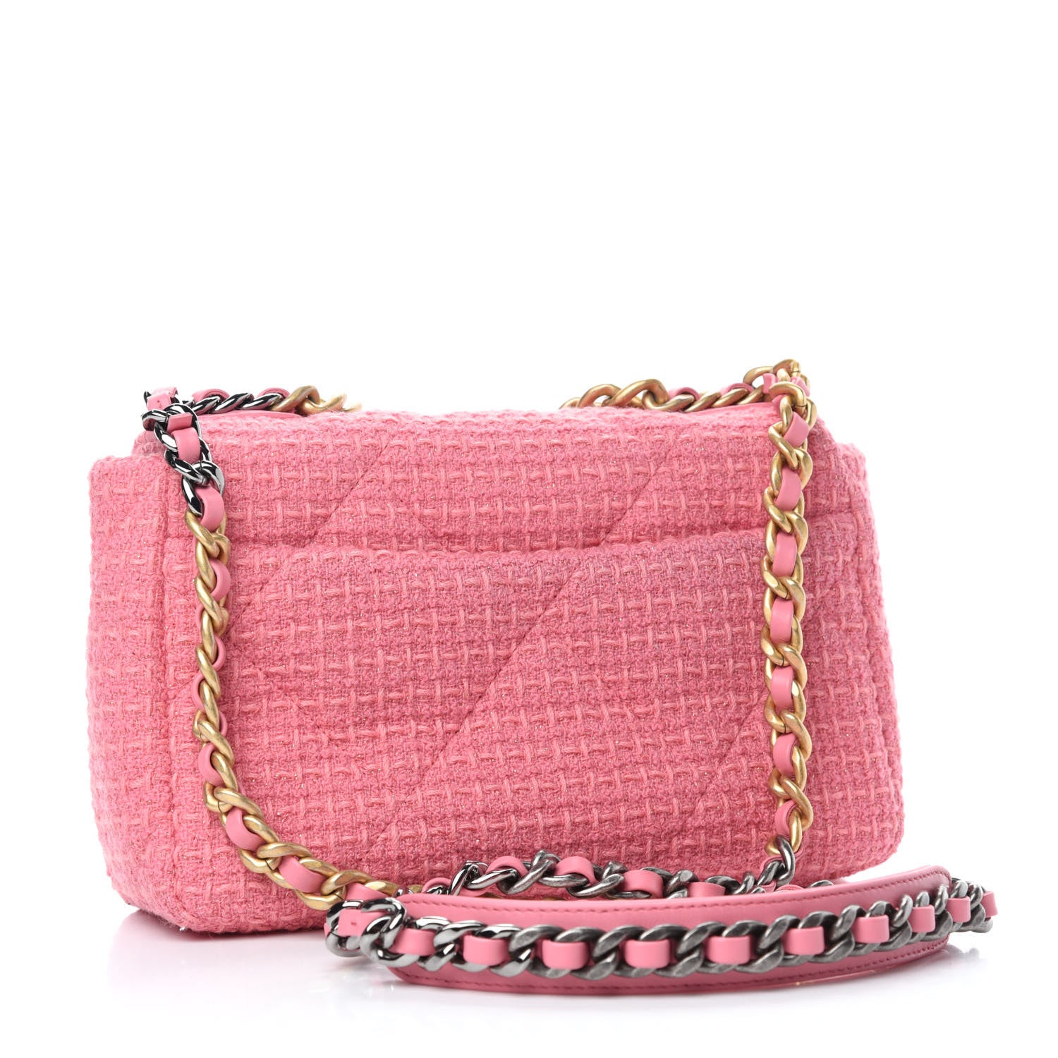 Chanel Metallic Tweed Quilted Medium Chanel 19 Flap Pink 3 of 11