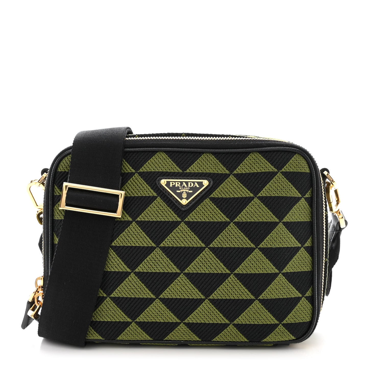Jacquard Saffiano Triangolo Symbole Embroidered Medium Shoulder Bag Black Edera