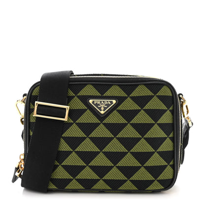 Prada Jacquard Saffiano Triangolo Symbole Embroidered Medium Shoulder Bag Black Edera 1 of 12