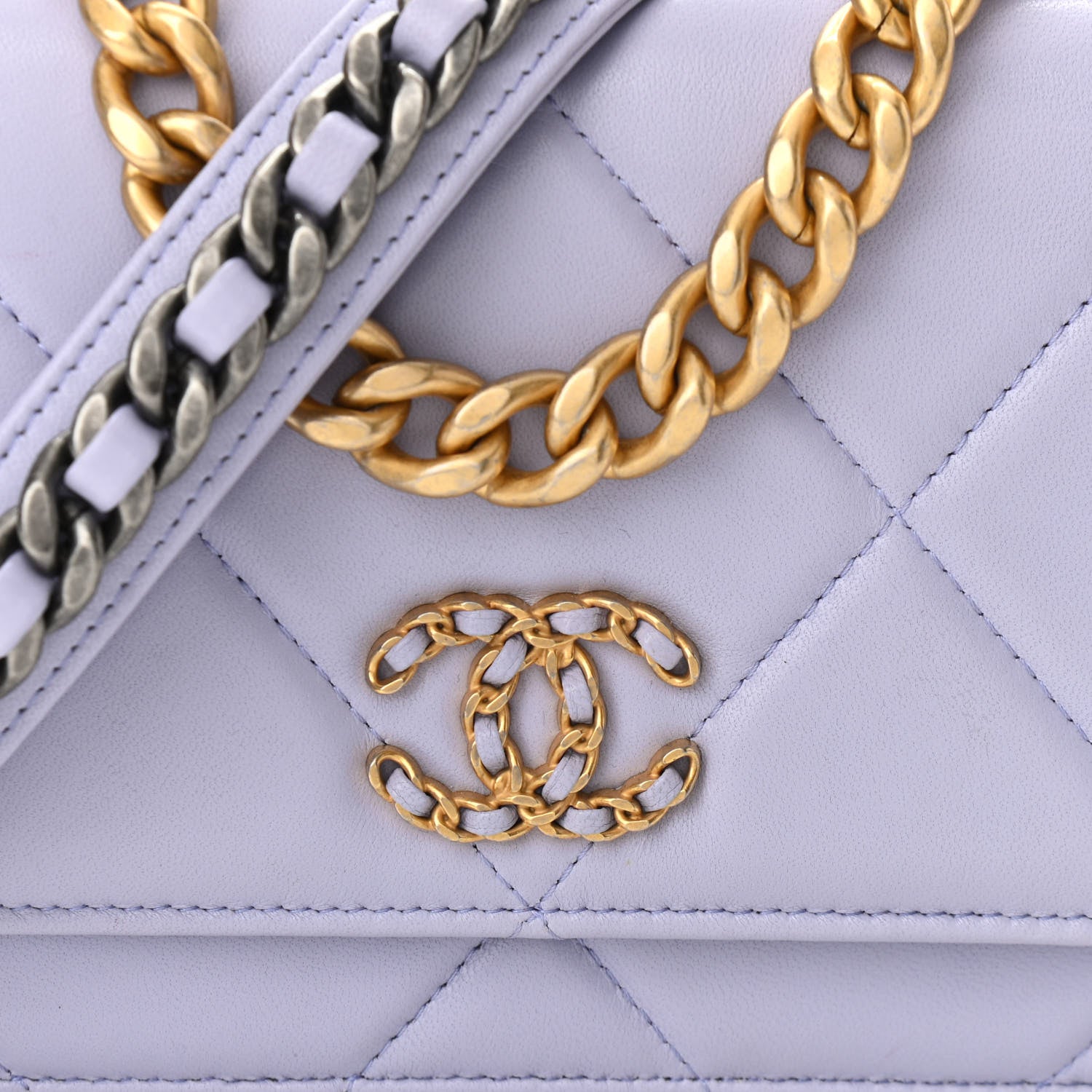 Chanel Lambskin Quilted Chanel 19 Wallet On Chain WOC Light Purple 9 of 11
