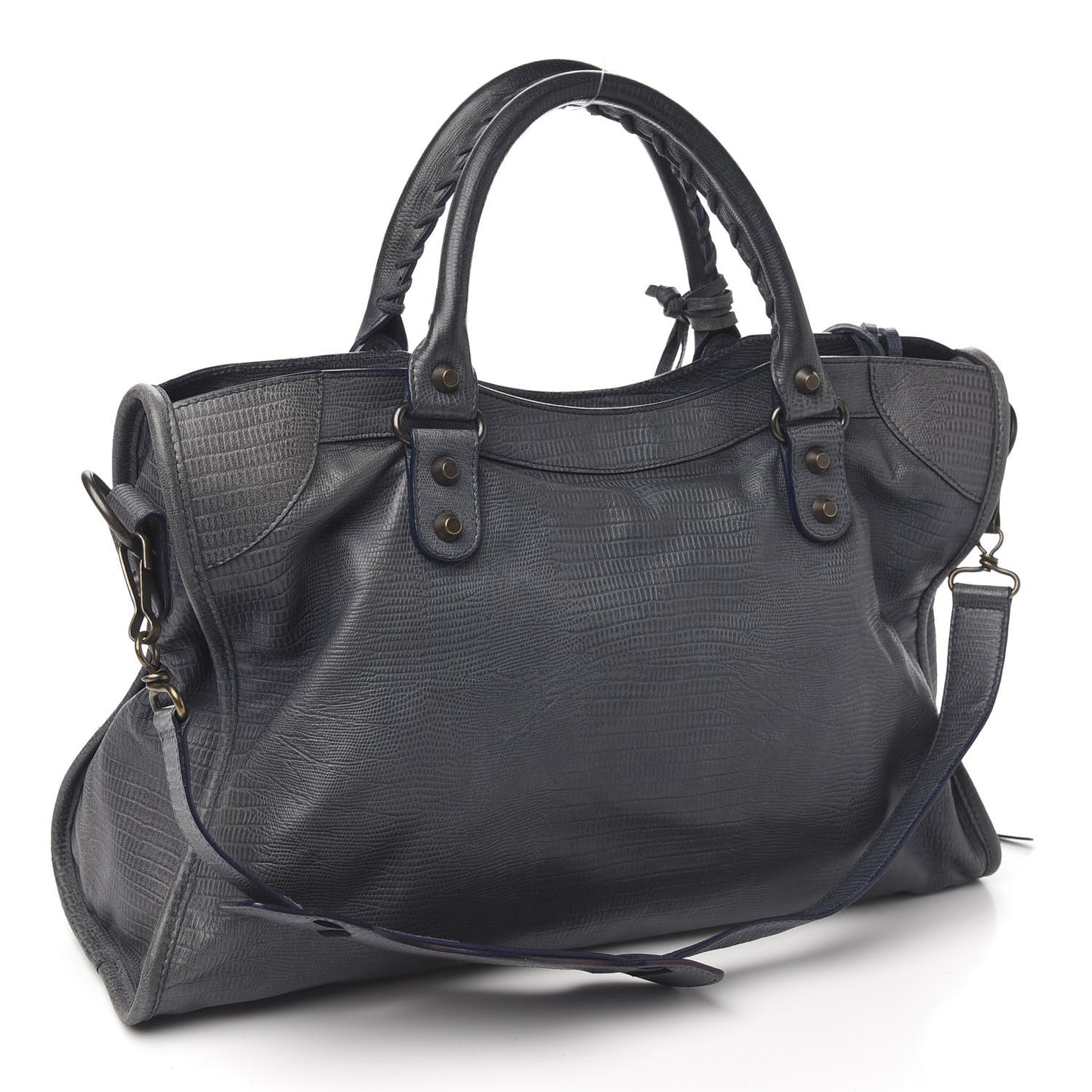 Agneau Classic Hardware Lizard Embossed City Dark Night