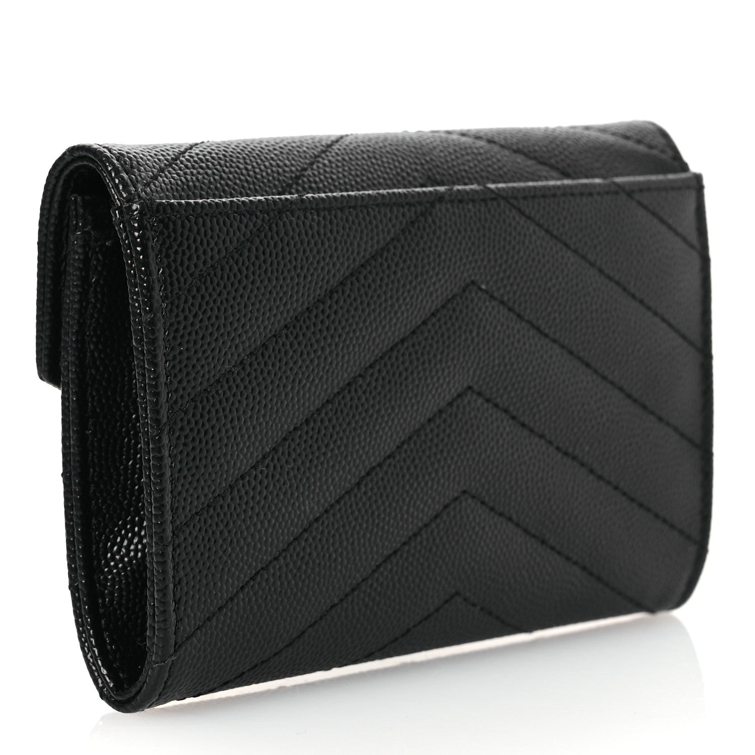 Saint Laurent Grain De Poudre Matelasse Chevron Small Monochrome Monogram Envelope Wallet Black 3 of 7