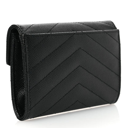 Saint Laurent Grain De Poudre Matelasse Chevron Small Monochrome Monogram Envelope Wallet Black 3 of 7