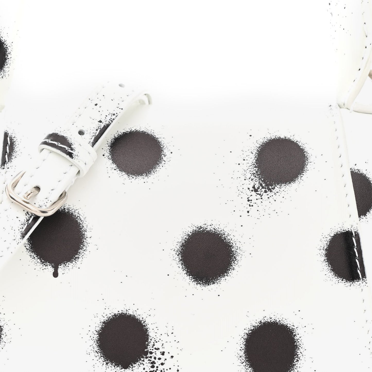 Smooth Calfskin Spray Polka Dot Small Hourglass Top Handle Bag White Black