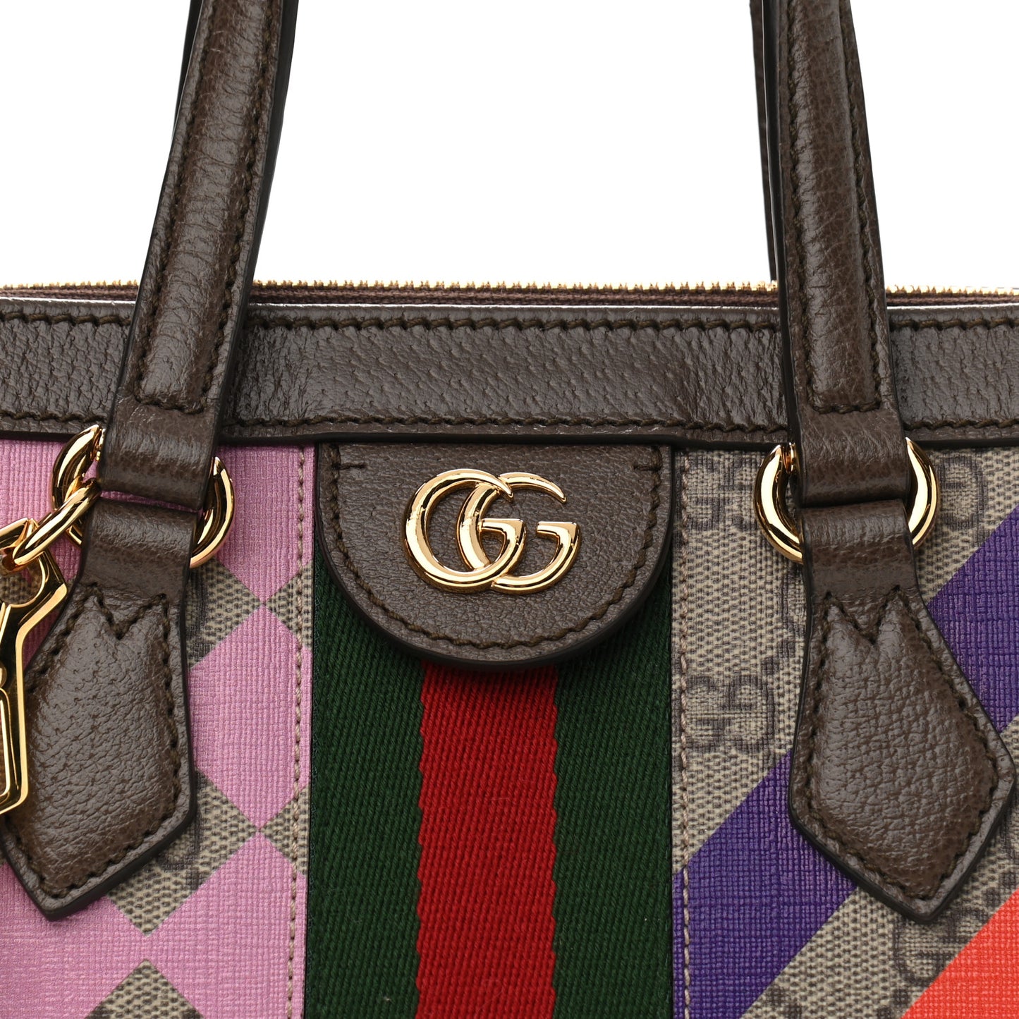 GG Supreme Monogram Equestrian Web Small Ophidia Tote Bag Beige Multicolor New Acero