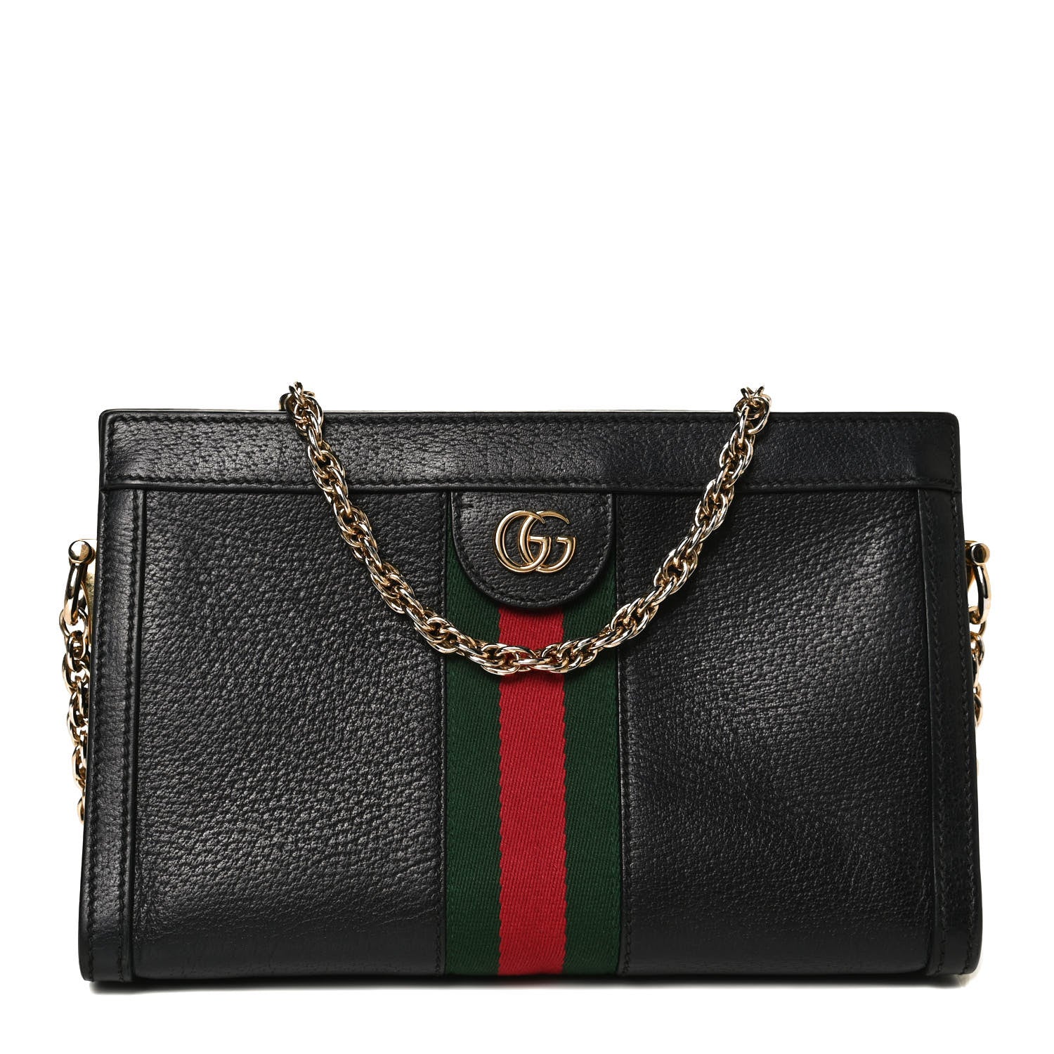 Gucci Calfskin GG Web Small Ophidia Chain Shoulder Bag Black 1 of 11