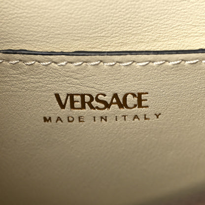 Versace Calfskin Canvas Allover La Medusa Small Top Handle Handbag Brown 6 of 8