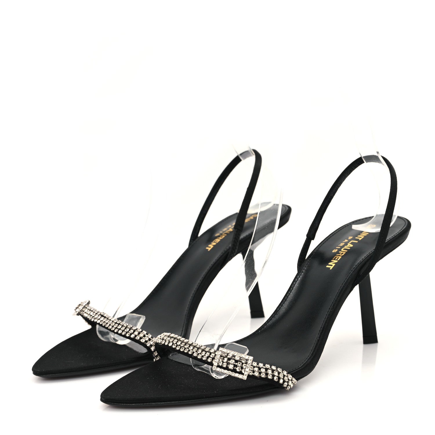 Saint Laurent Crepe Satin Rendez Vous Slingback Sandals  38 Black 4 of 8