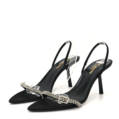 Saint Laurent Crepe Satin Rendez Vous Slingback Sandals  38 Black 4 of 8