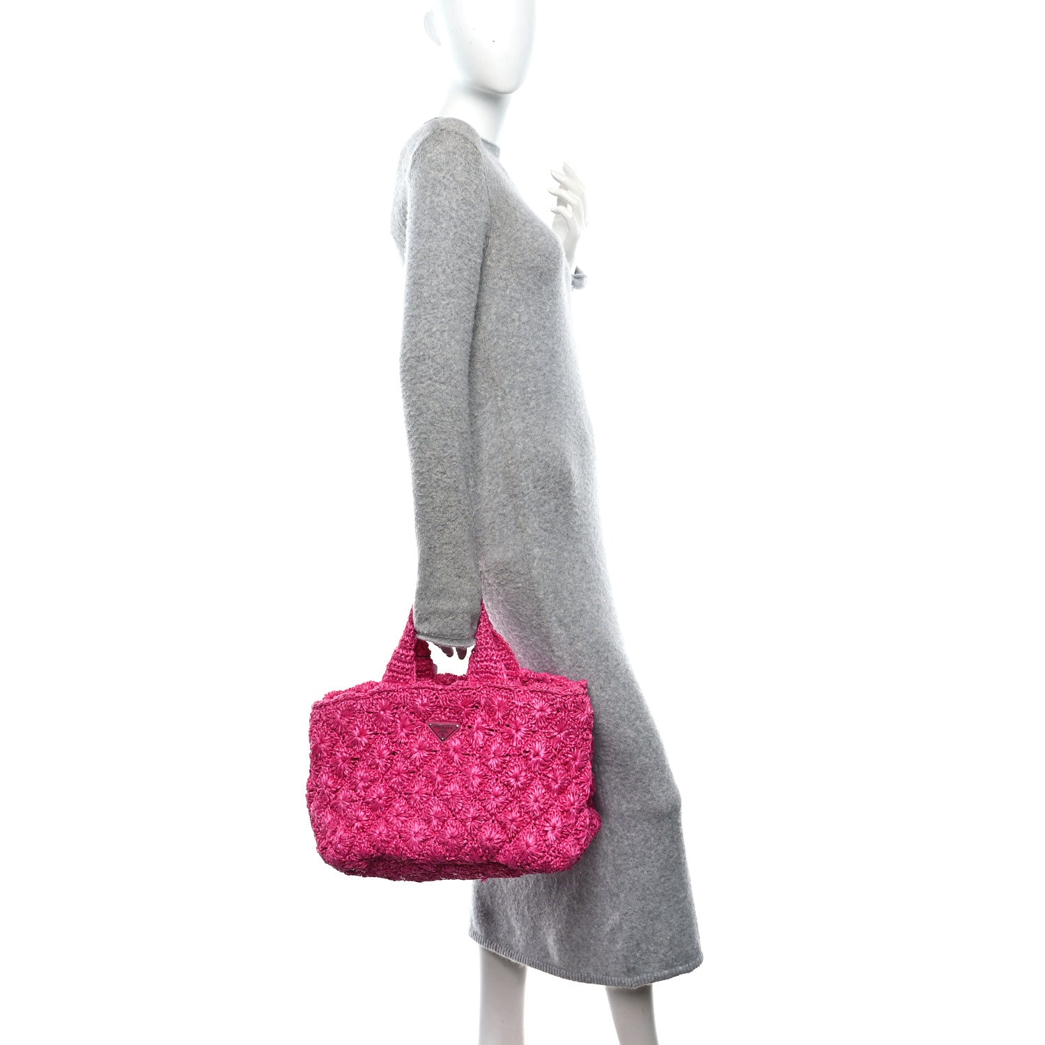 Prada Raffia Crochet Tote Fuchsia 2 of 10