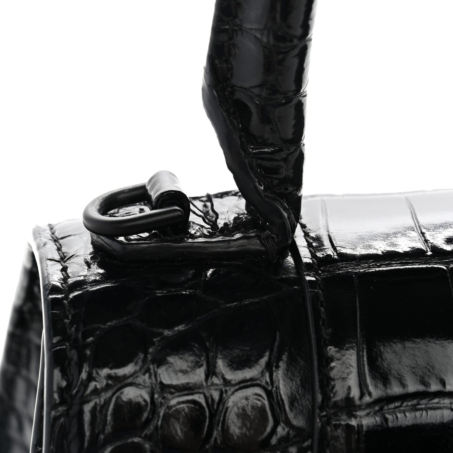 Balenciaga Shiny Calfskin Monochrome Crocodile Embossed Small Hourglass Top Handle Bag Black 12 of 12