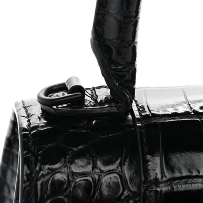 Balenciaga Shiny Calfskin Monochrome Crocodile Embossed Small Hourglass Top Handle Bag Black 12 of 12
