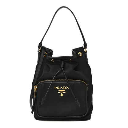 Prada Saffiano Tessuto Nylon Mini Bucket Crossbody Bag Black 1 of 13