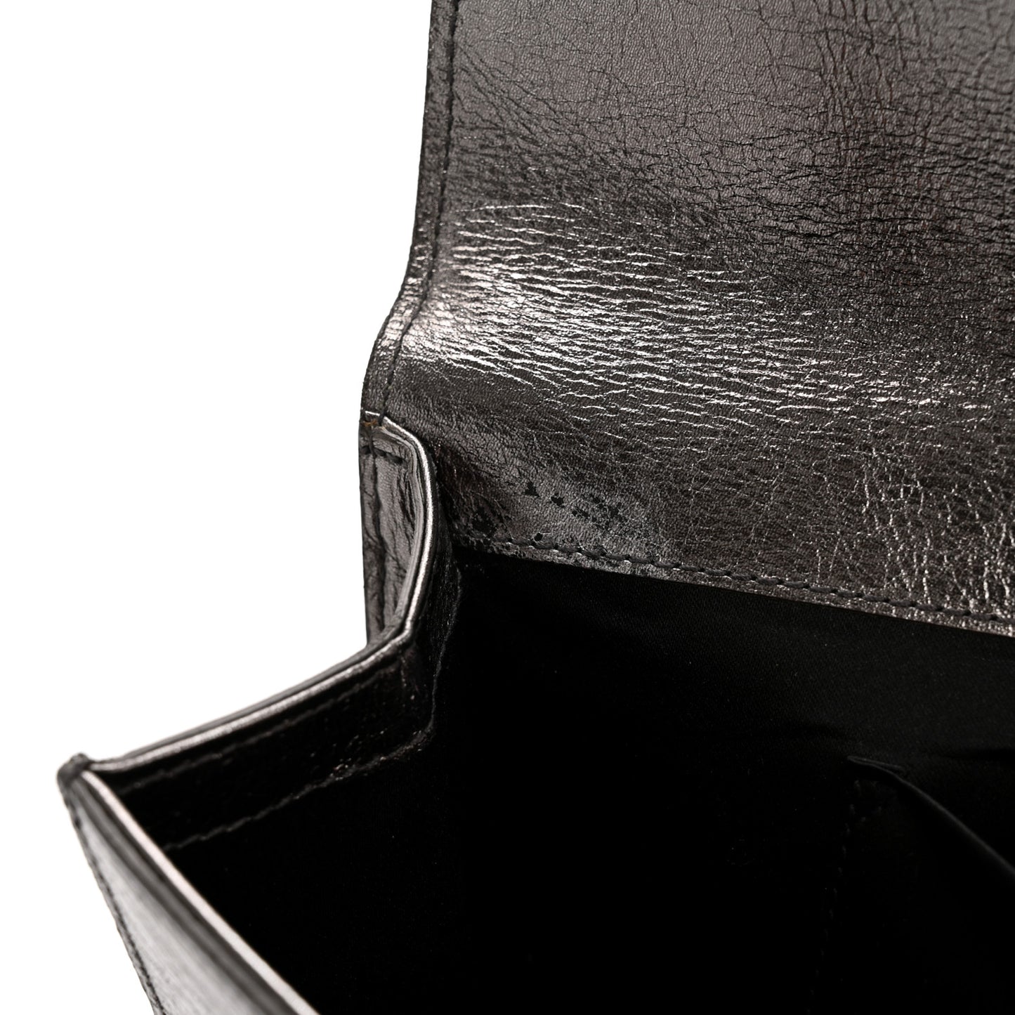 Metallic Calfskin Large Belle De Jour Clutch Dark Silver