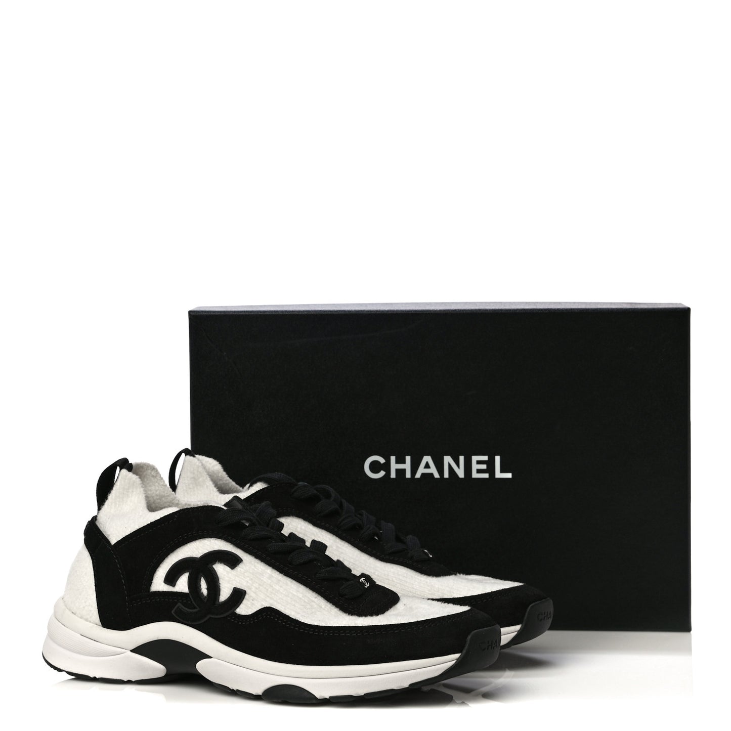 Fabric Suede Calfskin CC Sneakers 39.5 White Black