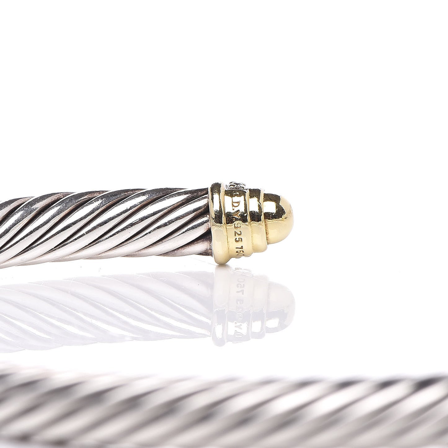 Sterling Silver 18K Yellow Gold Diamond 5mm Cable Classics Bracelet